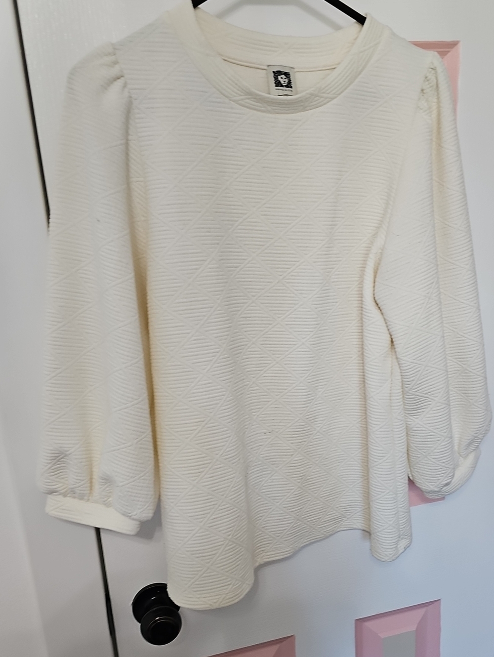 Cream Textured Puff-Sleeve Women's Top